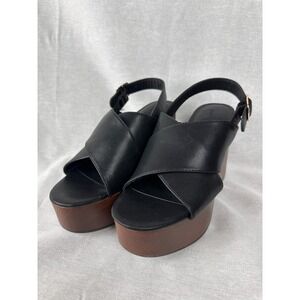 Universal Thread Naomi Black Platform Wedge Sandals Faux Wood Slingback 7 New